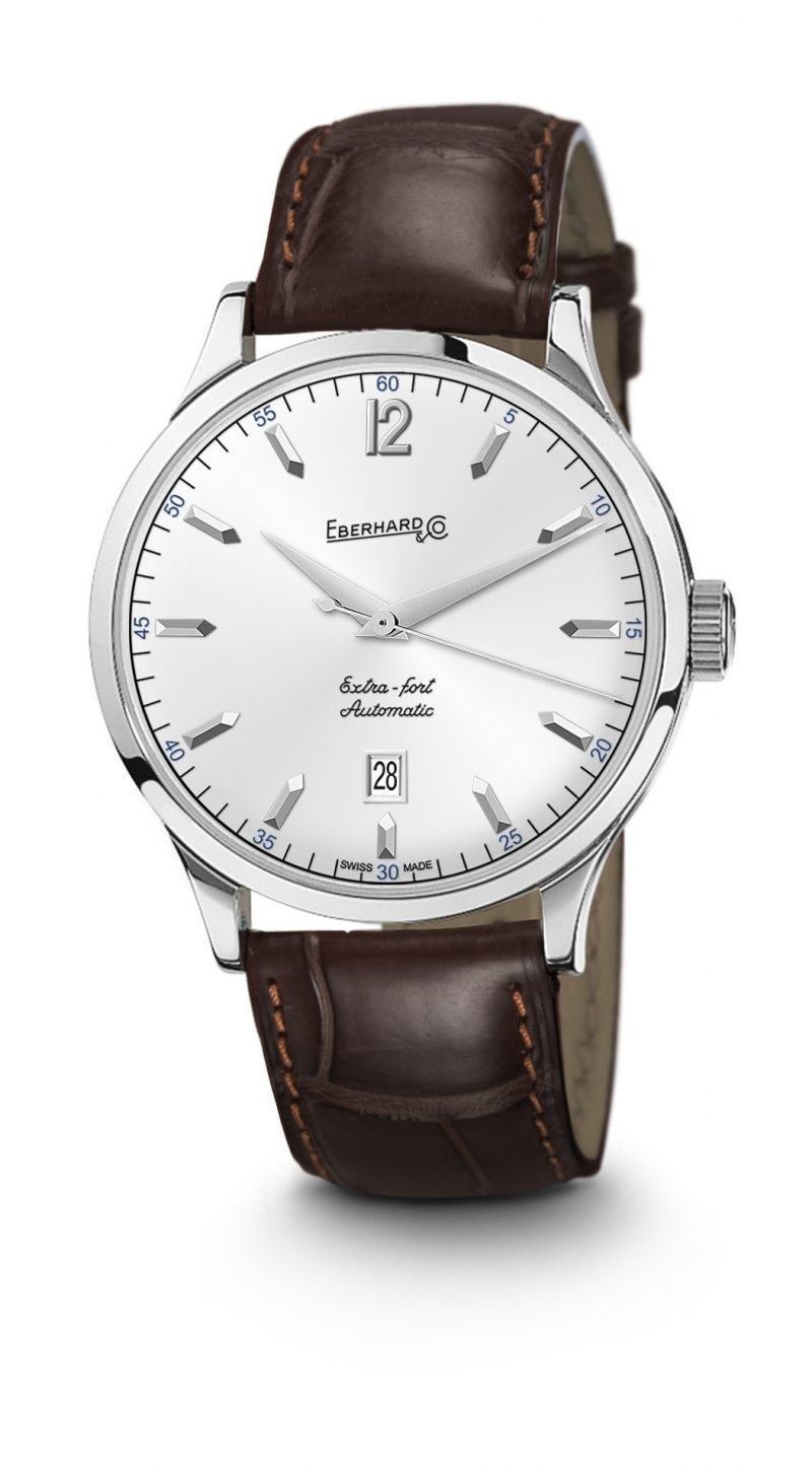 Eberhard & Co. Extra-Fort · Automatique · 40mm · Cadran Argenté · Cuir Crocodile Brun